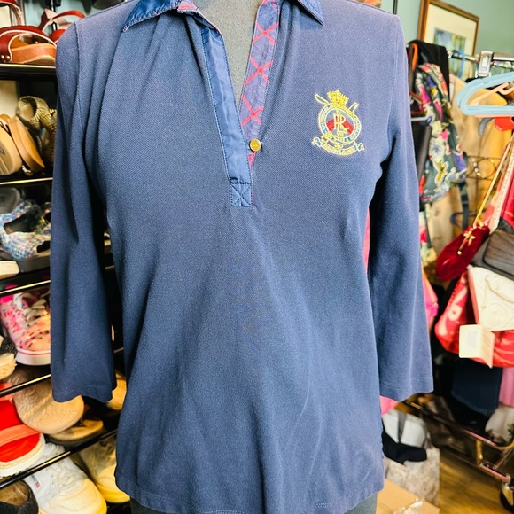 Ralph Lauren Vintage Dark Blue Casual Shirt with Embroidered Crest - Picture 1 of 7